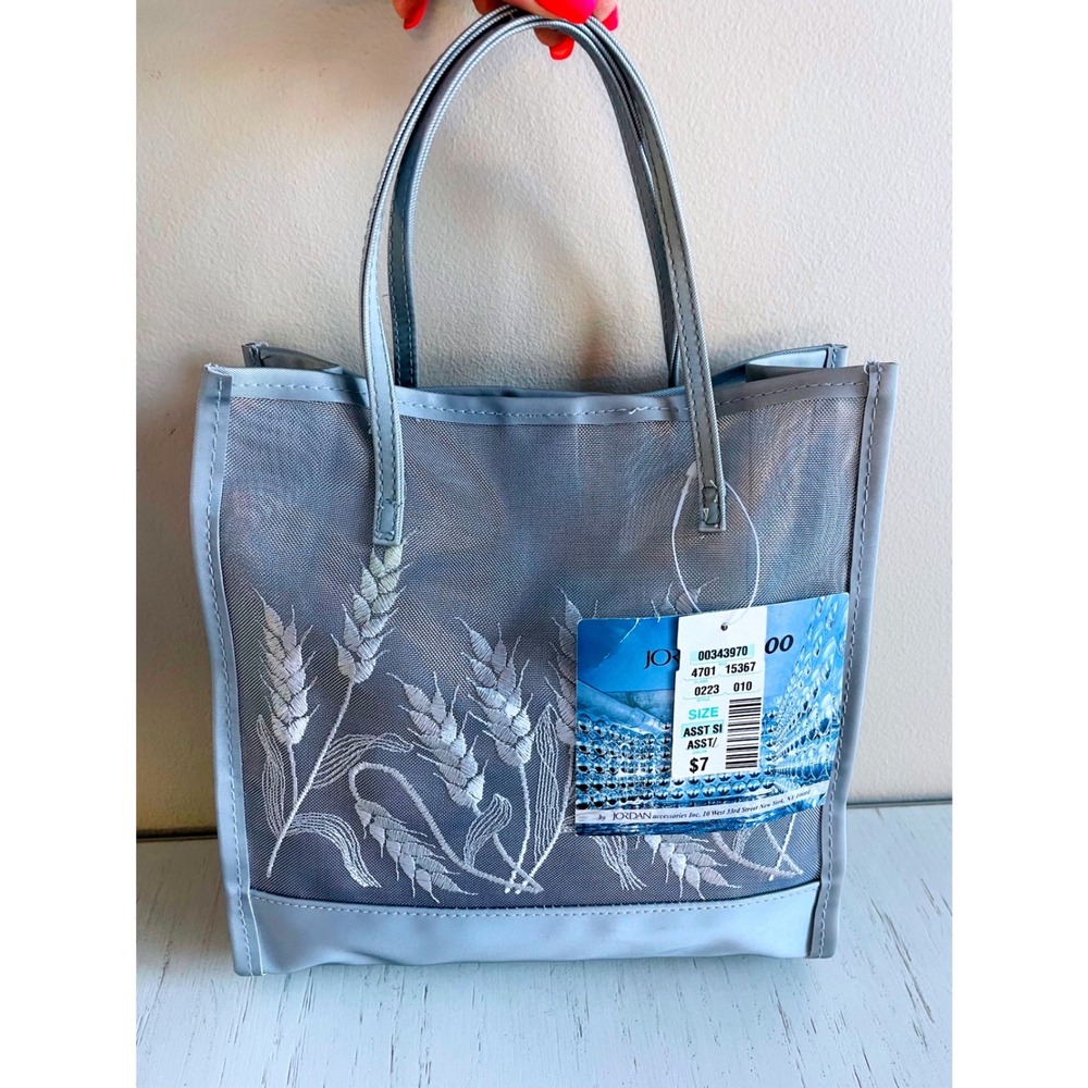 Jordan Accessories Light Blue/Grey Mesh Tote Bag Embroidered Wheat with Pouch‎